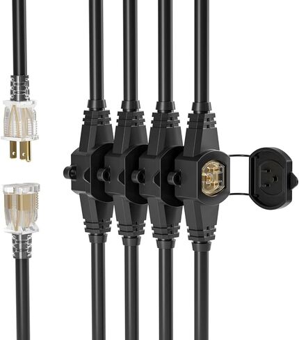 25FT Power Extension Cord 3 Prong, 16 Gauge SJTW 5-15R Cable Male Plug to Female Connector,7 Outlet Cable,Multiple Evenly-Spaced Plug,Suitable for Stage Setting or Outdoor,UL Certified Outlet Cable in Saudi Arabia