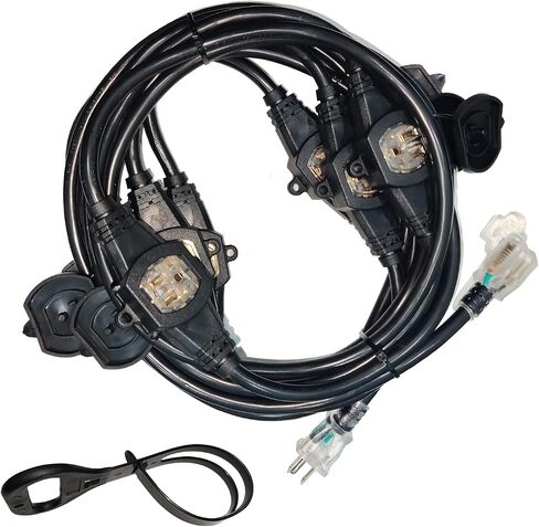 25FT Power Extension Cord 3 Prong, 16 Gauge SJTW 5-15R Cable Male Plug to Female Connector,7 Outlet Cable,Multiple Evenly-Spaced Plug,Suitable for Stage Setting or Outdoor,UL Certified Outlet Cable in Saudi Arabia