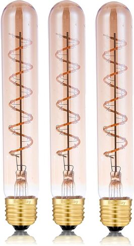 Dimmable 4W Tube LED Eison Bulb, T10 Vintage Long LED Bulb 40 Watt Equivalent Warm White 2700K, E26 Medium Base Amber Colored 7.3 Inch Long tubular edison bulb, 3 Pack in Saudi Arabia