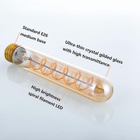 Dimmable 4W Tube LED Eison Bulb, T10 Vintage Long LED Bulb 40 Watt Equivalent Warm White 2700K, E26 Medium Base Amber Colored 7.3 Inch Long tubular edison bulb, 3 Pack in Saudi Arabia