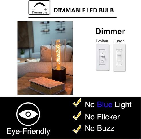 Dimmable 4W Tube LED Eison Bulb, T10 Vintage Long LED Bulb 40 Watt Equivalent Warm White 2700K, E26 Medium Base Amber Colored 7.3 Inch Long tubular edison bulb, 3 Pack in Saudi Arabia