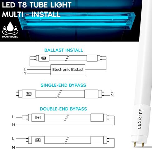 LUXRITE 3FT T8 LED Tube Light, Type A+B, 12W=25W, 3 Colors 3500K | 4000K | 5000K, Single and Double End Powered, Plug and Play or Ballast Bypass, 1560 Lumens, F25T8, Frosted Cover, UL, DLC (4 Pack) in Saudi Arabia