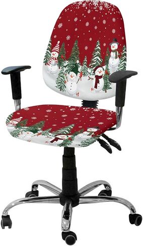 Red Christmas Office Chair Covers 2 Piece, Xmas Stretch Computer Chair Cover Universal Rotating Desk Chair Covers Washable Winter Snowman Chair Seat Cover Back Slipcover Protector Seasonal Snowflake in Saudi Arabia