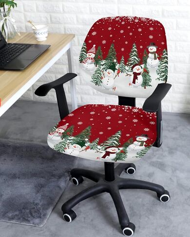 Red Christmas Office Chair Covers 2 Piece, Xmas Stretch Computer Chair Cover Universal Rotating Desk Chair Covers Washable Winter Snowman Chair Seat Cover Back Slipcover Protector Seasonal Snowflake in Saudi Arabia