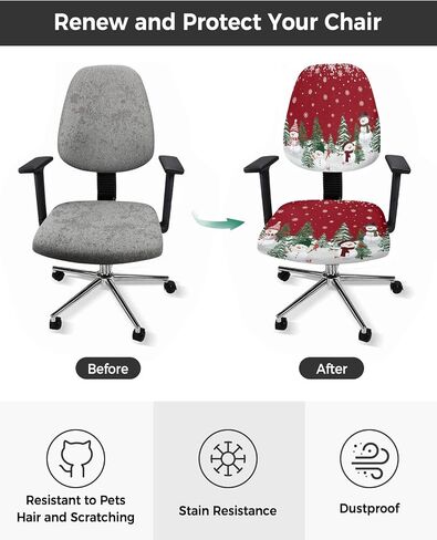 Red Christmas Office Chair Covers 2 Piece, Xmas Stretch Computer Chair Cover Universal Rotating Desk Chair Covers Washable Winter Snowman Chair Seat Cover Back Slipcover Protector Seasonal Snowflake in Saudi Arabia