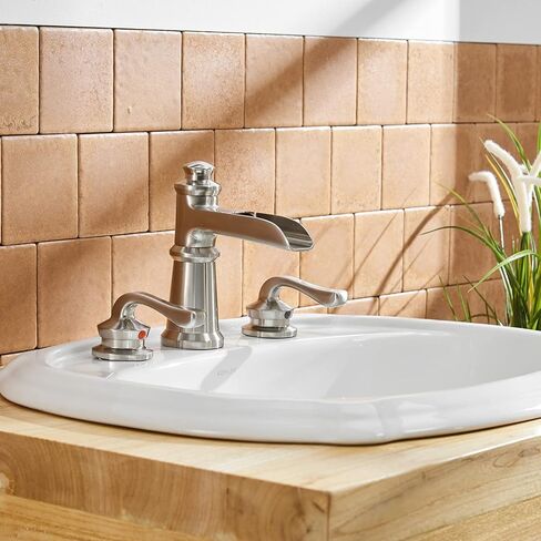 Chrome Bathroom Sink Faucet, Bathroom Faucet 3 Hole, Widespread Bathroom Faucet, 8 Inch Waterfall 2 Handle with Pop Up Drain with Overflow Set Polished Vanity Mixer Tap Commercial Modern in Kuwait