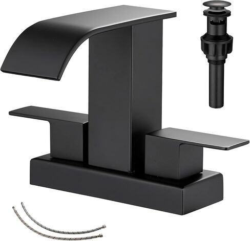 شلال الحمام واسع النطاق صنبور الكروم GGStudy 3 ثقوب 2 مقبض الحديثة بالوعة الحمام صنبور مع أداة تصريف منبثقة in Kuwait