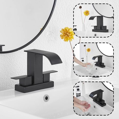 شلال الحمام واسع النطاق صنبور الكروم GGStudy 3 ثقوب 2 مقبض الحديثة بالوعة الحمام صنبور مع أداة تصريف منبثقة in Kuwait