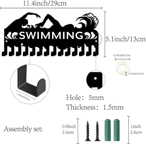 CREATCABIN Triathlon Medal Holder Swim Bike Run Medal Hanger Display Rack Frame Sports Hanging Athlete Awards Iron Small Wall Mount Decor with 14 Hooks for Wall Home Badge Medalist Black 11.4x4.2Inch in Saudi Arabia