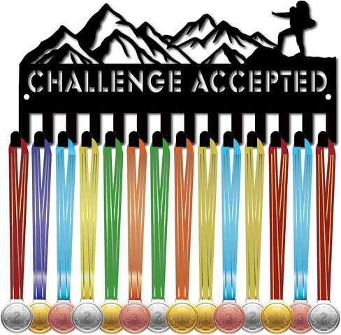 CREATCABIN Triathlon Medal Holder Swim Bike Run Medal Hanger Display Rack Frame Sports Hanging Athlete Awards Iron Small Wall Mount Decor with 14 Hooks for Wall Home Badge Medalist Black 11.4x4.2Inch in Saudi Arabia