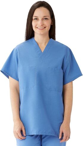 Medline ComfortEase Unisex Reversible Scrub Top, 2 Pockets, Ciel Blue, Size 2XL in Saudi Arabia
