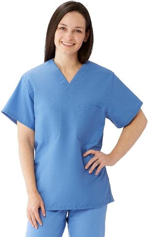 Medline ComfortEase Unisex Reversible Scrub Top, 2 Pockets, Ciel Blue, Size 2XL in Saudi Arabia