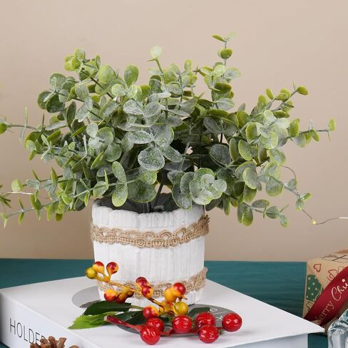3 Packs Artificial Plants Faux Eucalyptus, Rosemary, Nandina Greenery in Small Concrete Pots for Table Centerpiece Aesthetic Home Indoor Bathroom House Shelf Dining Room Decor in Saudi Arabia