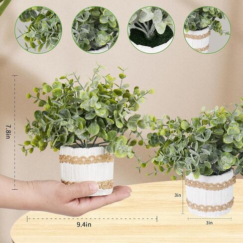 3 Packs Artificial Plants Faux Eucalyptus, Rosemary, Nandina Greenery in Small Concrete Pots for Table Centerpiece Aesthetic Home Indoor Bathroom House Shelf Dining Room Decor in Saudi Arabia
