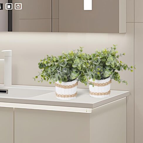 3 Packs Artificial Plants Faux Eucalyptus, Rosemary, Nandina Greenery in Small Concrete Pots for Table Centerpiece Aesthetic Home Indoor Bathroom House Shelf Dining Room Decor in Saudi Arabia
