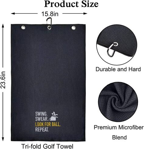 Swing Swear Look for Ball Repeat Golf Towel with Clip Golf Ball Towel for Golf Course Exercise, Golf Gift for Men, Birthday Gifts for Golf Fan, Retired Gifts for Coworker in Saudi Arabia