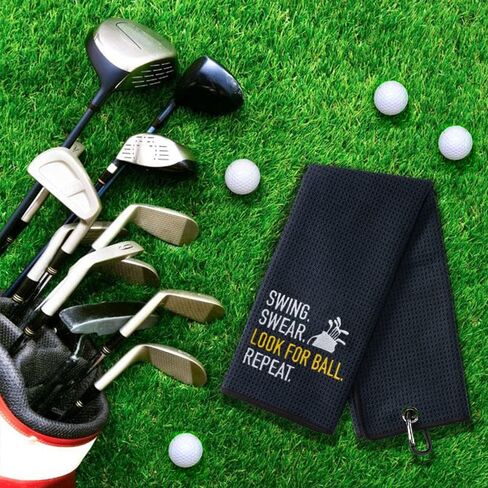 Swing Swear Look for Ball Repeat Golf Towel with Clip Golf Ball Towel for Golf Course Exercise, Golf Gift for Men, Birthday Gifts for Golf Fan, Retired Gifts for Coworker in Saudi Arabia