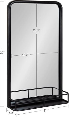 Kate and Laurel Estero Modern Radius Rectangle Mirror with Shelf, 18 x 30, Silver, Chic Industrial Iron Mirror with Durable Shelf for Storage and Display in Saudi Arabia
