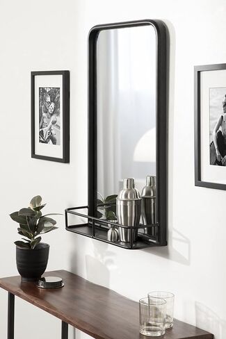 Kate and Laurel Estero Modern Radius Rectangle Mirror with Shelf, 18 x 30, Silver, Chic Industrial Iron Mirror with Durable Shelf for Storage and Display in Saudi Arabia