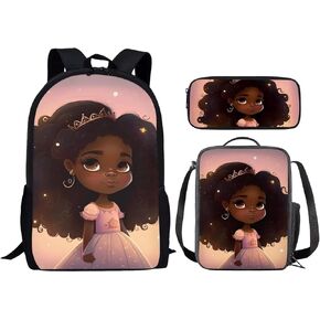 African Boy Backpack and Lunch Box Set Elementary School Bag American Afro Boys Book Bags for 2Nd/3Rd/4Th/5Th Grade Kids Pencil Case