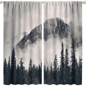 Misty Mountain Curtain,Fog Grey Forest Blackout Window Curtain,Nature Black Tree Woodland Scenic Foggy Wood Landscape for Living, Dining, Bedroom Office Decor Window Drapes 2 Panels W42xL45in