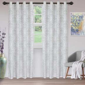 Superior Lotus Jacquard Curtains, Floral Damask Window Accent, Perfect for Family Room or Bedroom, Traditional, Formal, Classic Style with Grommets, Curtain Set of 2 Panels, 52" x 108", Light Grey