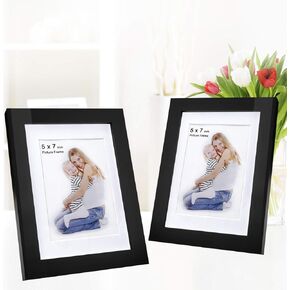 5x7 Picture Frames (2 Pack Black) 5x7 Photo Frame Made of Solid Wood 5x7 Wood Frame Display on TableTop 5x7 Photo Frame for Wall Mount 4x6 Photo w/Mat in Picture Frame 5x7 Photo w/o Mat in Wood Frame
