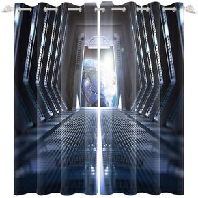 Renaiss Spacecraft Interior Window Curtains Futuristic Spaceship Cockpit Window Treatments Outer Space Earth View Blackout Drapes for Bedroom Living Room French Door Decor 42x84 Inches x 2 Panels