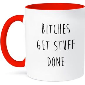3dRose Bitches get Stuff Done Motivational Quote, Yellow Mug, 11 oz