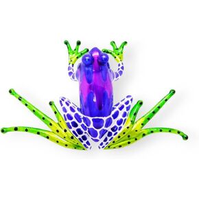 Tiny 4" Wide Green Blue Purple Big Feet Frog Figurine - Miniature Hand Blown Glass Colorful Poison Dart Frogs Amphibian Tropical Animals Crystal Decorative Collectible Figurines Home Décor