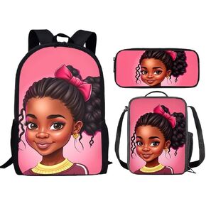 African Boy Backpack with Lunch Box for Kids Age 8-10 Basketball Bookbag with Lunch Bag Pencil Case Set 3 in 1 Art American School Bags Lunchbox 3Rd 4Th Black Boys Schoolbag Midlle School