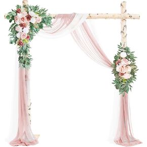 Emivery Wedding Arch Flowers Kit (Pack of 4) Dusty Blue Flower Arrangement with 2pcs Draping Fabric Artificial Flower Swag for Wedding Ceremony Reception Backdrop Decorations