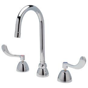 Zurn Z831B4-XL AquaSpec Widespread Gooseneck Faucet, 5 3/8" Spout, 2.2 GPM Pressure-Compensating Aerator, 4" Wrist Blade Handles, Chrome
