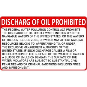 Discharge of Oil Prohibited Sign, 8x5 Inch Hazard Waste Sticker Safety Warning Caution Notice Sign Label,Indoor and Outdoor Use.(2 Pcs)