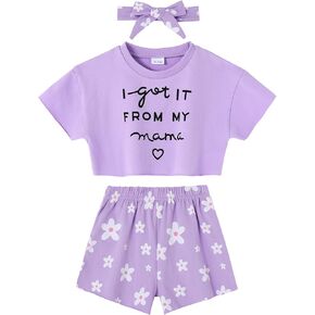 YALLET Toddler Baby Girl Clothes Summer Girls Outfits, Short Sleeve Top+Shorts+Headband Cute Baby Clothing 1-5T