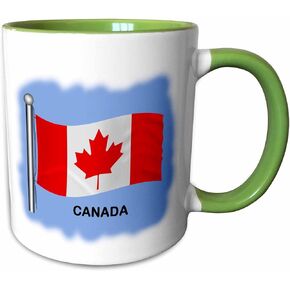 3dRose mug_58717_4 "Canadian flag waving on a blue background." Two Tone Black Mug, 11 oz, Multicolor