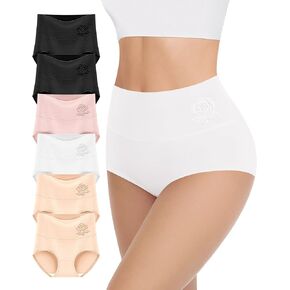 YDQ Women's High Waisted Cotton Underwear Stretch Tummy Control Underwear Full Coverage Ladies Panties Brief Multipack
