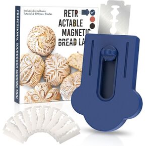 MEKER Bread Lame, Extractable Magnetic Dough Scoring Tool for Sourdough Bread Baking & Making, Includes Scoring Patterns Booklet and 10 Razor Blades, Black