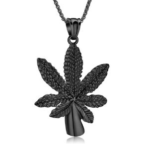 Urn Necklaces for Ashes Marijuana Leaves Cremation Jewelry Stainless Steel Maple Leaf Memorial Human Ashes Keepsake Pendant for Women Men