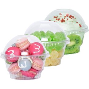 9 oz Clear Plastic Cups with Dome Lids - Dessert Cups with Lids(25 Sets), PET Disposable Party Cups with Lids (NO HOLE), Parfait Crystal Cups for Pudding/Ice Cream/Cupcake