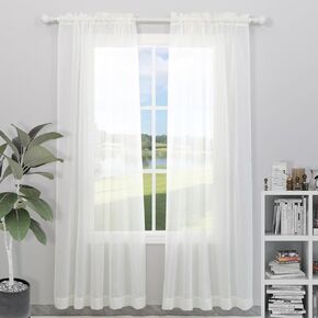 ستائر بيضاء شبه شفافة بطول 182.88 سم - لوحتان من الفوال الشفاف، مزيد من الخصوصية وتصفية الضوء لغرفة النوم/غرفة المعيشة/المطبخ in Kuwait