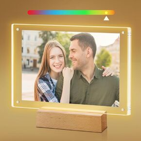 Gifts for Girlfriend Boyfriend, 5x7 Acrylic Picture Frame with LED Color-changing Light, Double Sided Clear Magnetic Photo Frames, Valentine's Day Gifts for Men Women with Gift Card
