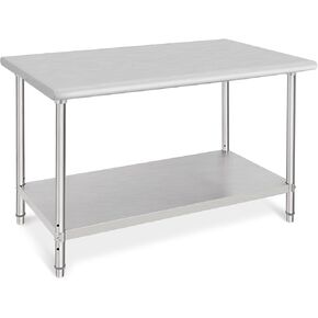 Food Prep Stainless Steel Table, NSF Stainless Steel Worktable 48x30 Inch, Heavy Duty Metal Table Cart Worktable with Undershelf, Commercial Workstation for Kitchen Restaurant Garage, Silver