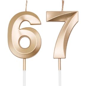 Champagne Gold 67th & 76th Birthday Candles for Cakes, Number 67 76 Candle Cake Cupcake Topper for Birthday Anniversary Party Decoration in Kuwait