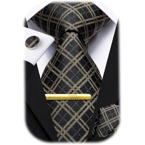 Hi-Tie Men Tie Set Classic Woven Necktie for Men Silk Wedding Men Ties Handkerchief Cufflinks Gold Tie Pin Set