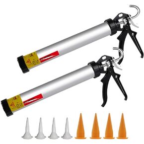 Sausage Caulking Gun 20 oz Manual Sausage/Cartridge/Bulk Tube Caulk Gun 600ml, 18:1 Trust Radio Rotating Aluminum Barrel with Cones Nozzles, 2 Pack (20-ounce(600ml))