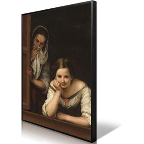 Nanxiwofee 12x16in غير مؤطرة مضحك الحمام قماش جدار الفن، امرأتان في نافذة صورة ملصق الجمالية، صور الحمام الفكاهة للجدار، يطبع اللوحة الكلاسيكية خمر لديكور المرحاض