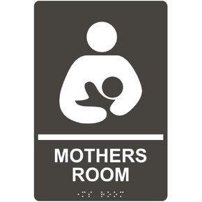 ComplianceSigns.com Mothers Room Sign, ADA-Compliant Braille and Raised Letters, 9x6 inch White on Black Acrylic with Adhesive Mounting Strips
