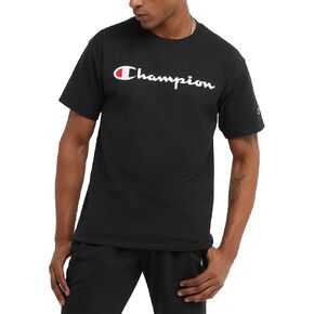 تي شيرت Champion للرجال، تي شيرت برسومات كلاسيكية، تي شيرت ناعم ومريح للرجال، شعار نصي Reg. أو كبيرة وطويلة