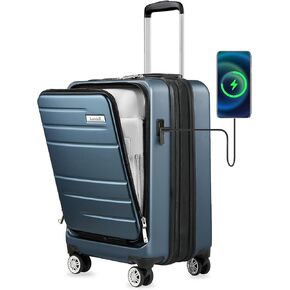 LUGGEX Luggage Sets 2 Pieces, Expandable 20 Inch Carry On Luggage with USB Port and 26 Inch Checked Suitcase with Front Opening (Silver, 20/26)